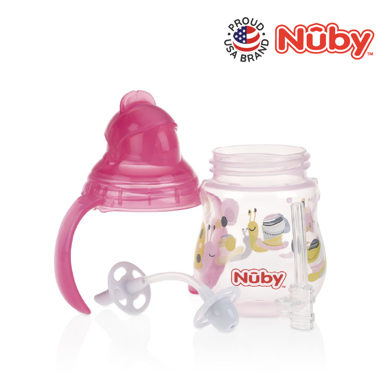 Nuby Designer Pinpoint 2 Handle Click-It Trainer Cup Weighted Straw & Flip-It Thin Straw 240ML/8OZ,12m+ bottle,botol air 12 bulan,baby water bottle,botol straw bayi
