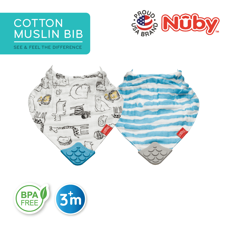 Astra Family Nubby cotton muslim bib - blue & white.