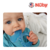 Astra Family A baby is chewing on a Comfort Silicone Fish Shaped Teether with Hygienic Case.