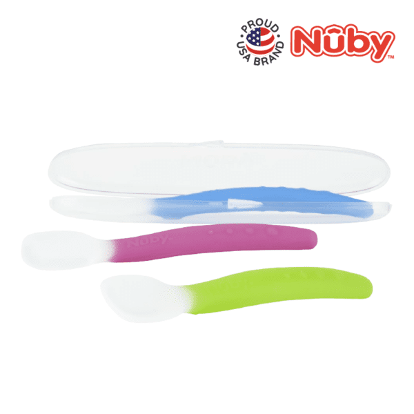 Astra Family A set of colorful plastic spoons with a white background.