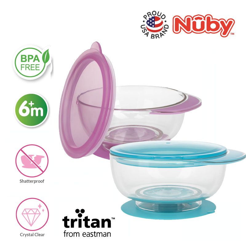 Astra Family Nuby bowls with suction base and lid