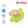 Astra Family A green and pink pacifier with the word nuby on it.