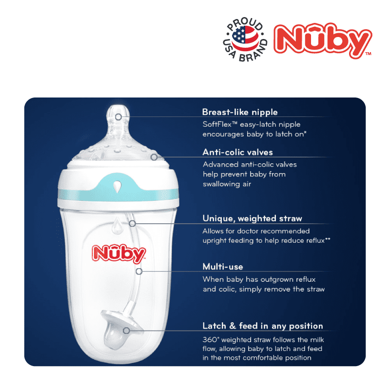 NB68056 Nuby Natural Touch Printed Bottle With Slow Flow Nipple 180ml 6oz Single Pack features 02
