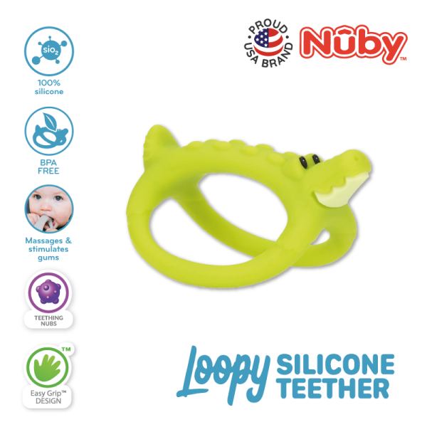 Astra Family Nuby Loopy Legs silicone teether is a safe baby chew toy.