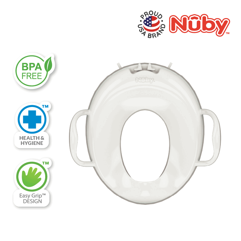 Astra Family A white toilet seat with the words nuby on it.