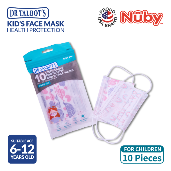 Astra Family Certified kids mask: Nuby Dr Talbot's 3-Ply 6-12YO Kids Mask (Girl) made available in packs of 10.