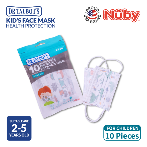 Astra Family Certified 3-Ply kids mask for ages 2-5, with a pack of 10 masks specifically designed for boys.