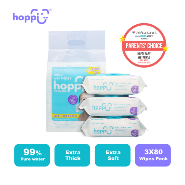 hoppi 80 sheets 3 in 1 bundle pack baby wet wipes