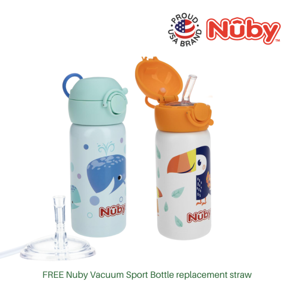 nuby printed s/s vacuum sport btl with thin straw 300ml/10oz