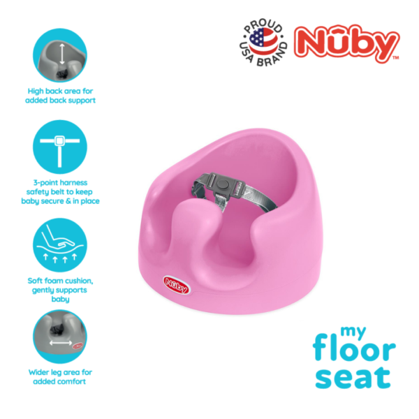 Astra Family A baby seat with Nuby Floor seat - Pink color and built-in features for baby spine support.