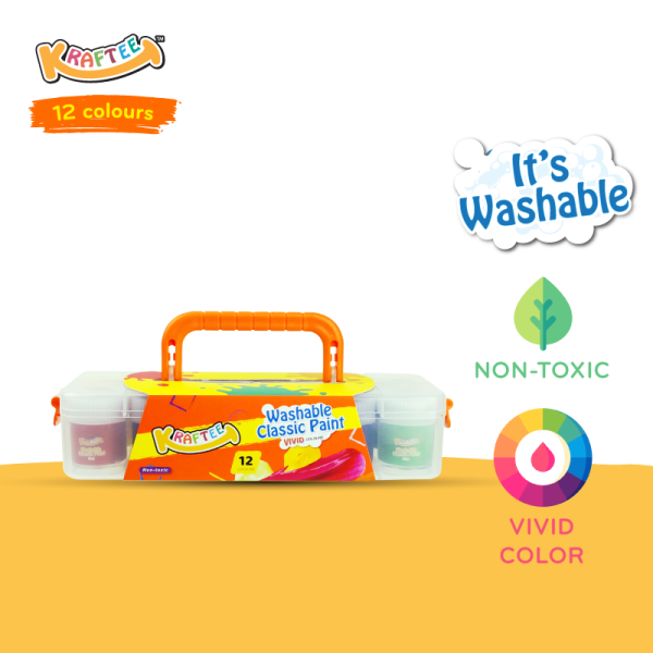 Astra Family KRAFTEE 12ct Washable Classic Paints that are kid-friendly watercolors and can easily be wiped off.