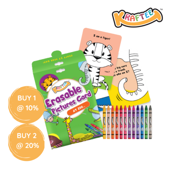 KRAFTEE Erasable Picture Cards – At Zoo with 12ct washable crayons.