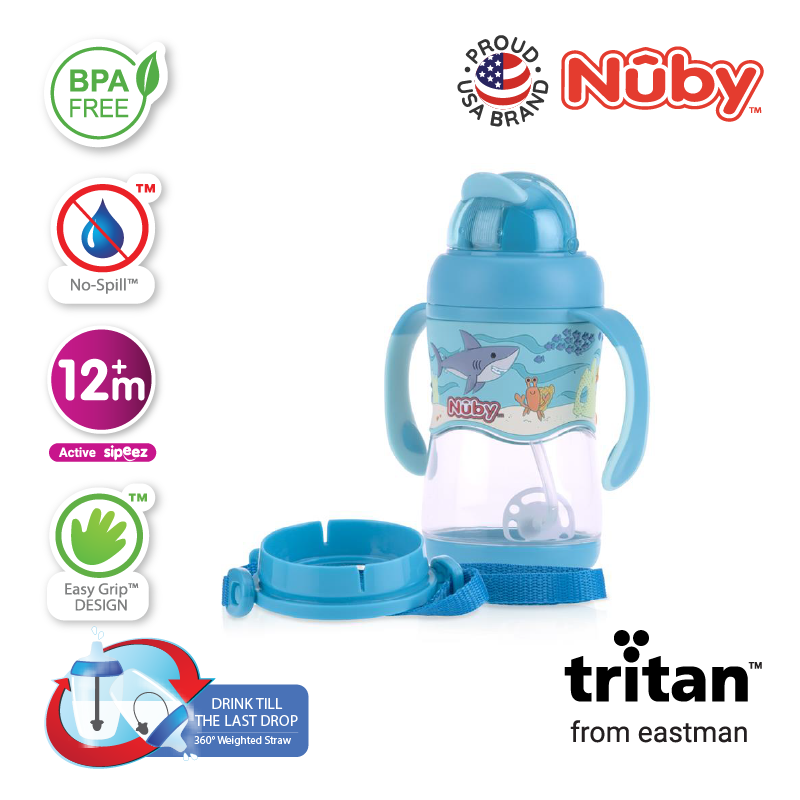 Astra Family Nuby Tritan Flip It baby bottle with lid and straw, perfect for kindergarden or as a botol sekolah.