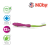 Astra Family A pink and green Nuby Toothbrush With Bristles (1pc) that is bpa free for babies.