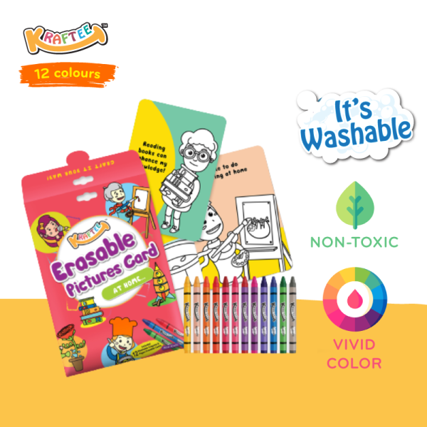 kraftee erasable picture cards – at home (with 12ct washable crayons).