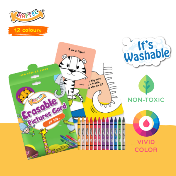 kraftee erasable picture cards – at zoo (with 12ct washable crayons).