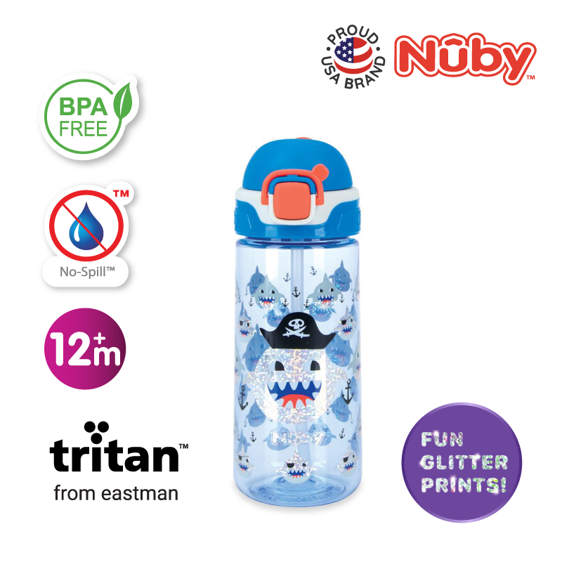 NB10774 Tritan Cup with Silicone Spout wGlitter Design shark