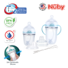 Astra Family The Nuby Comfort Silicone Newborn Starter Set includes silicone baby bottles and a straw.