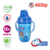 Astra Family A blue Nuby Cup with handles and the word 'nuby' on it.