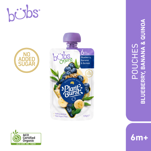 Astra Family Bob's Bubs® Instant Organic Blueberry and Banana puree for babies.