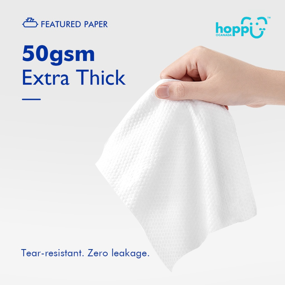 Astra Family A person holding a Hoppi Baby Wet Wipes Mini, 8 Pack with extra thick wet wipes.