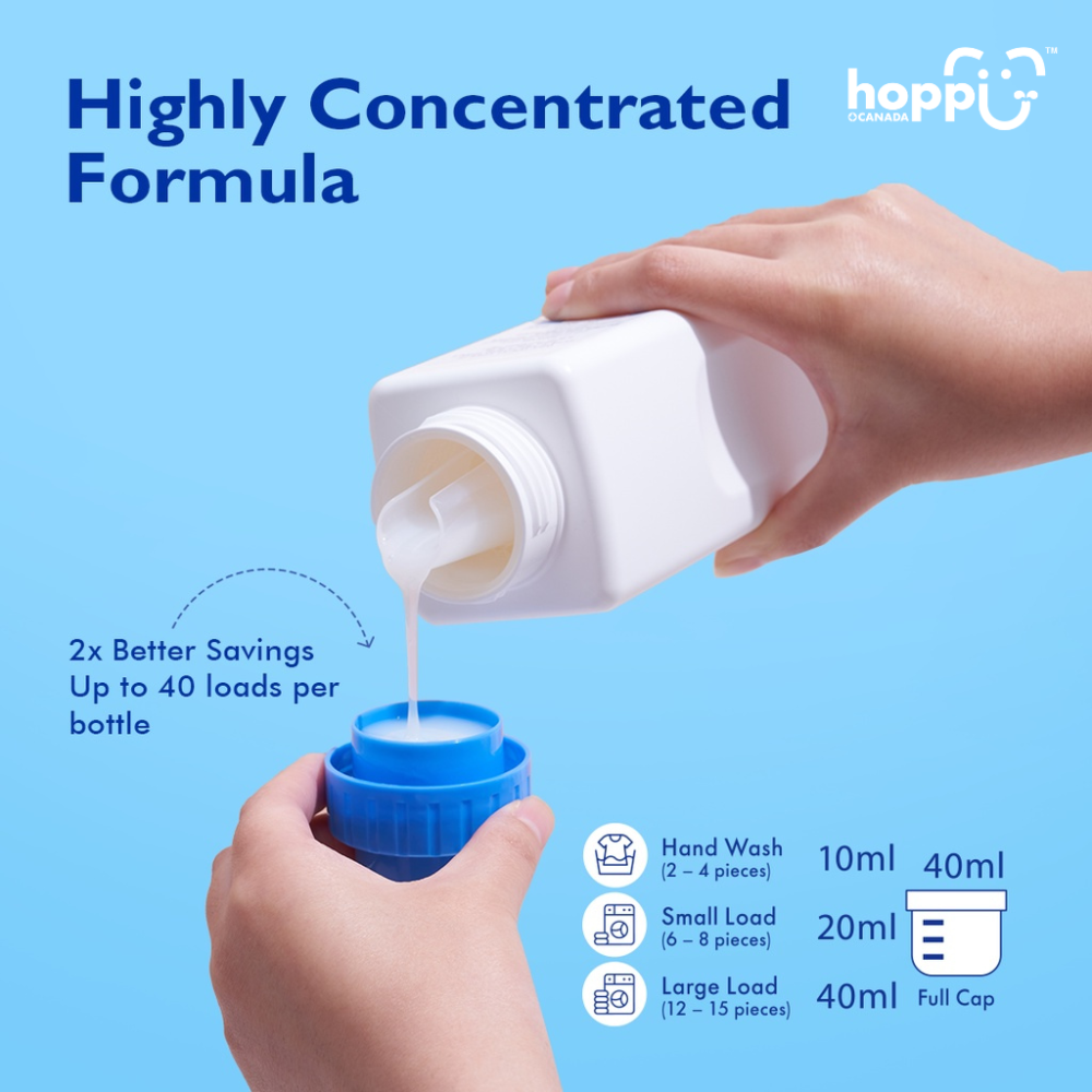 Astra Family Hoppi Baby Laundry Detergent, highly concentrated formula in 800ml bottle.