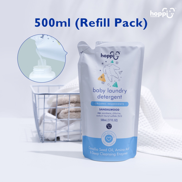 Astra Family Organic 500ml refill pack of Hoppi Baby Laundry Detergent, a NO parabens baby detergent.