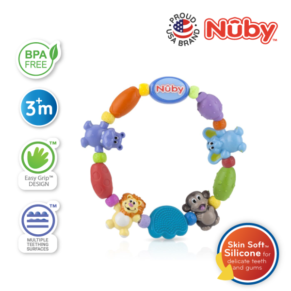 Astra Family Nuby Safari Loop Teether with Necklace 1PK, featuring safe and soft baby chew toys.