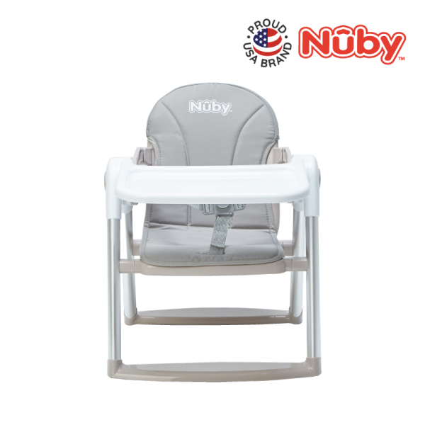 Astra Family Nuby grey and white booster seat, perfect for travel.