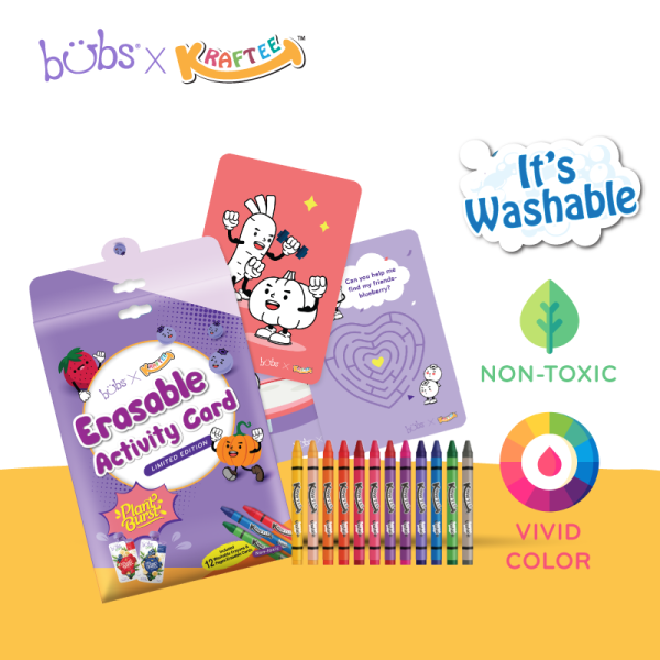 kraftee x bubs erasable picture card  plant burst w 12 washable crayons (limited edition)