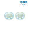 Astra Family Two Philips Avent Soother Air Night Time Boy 0-6M pacifiers on a white background.