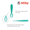 Astra Family A green toothbrush with the words Nuby 3 Stage Dipping Spoons on it and a hygienic case.