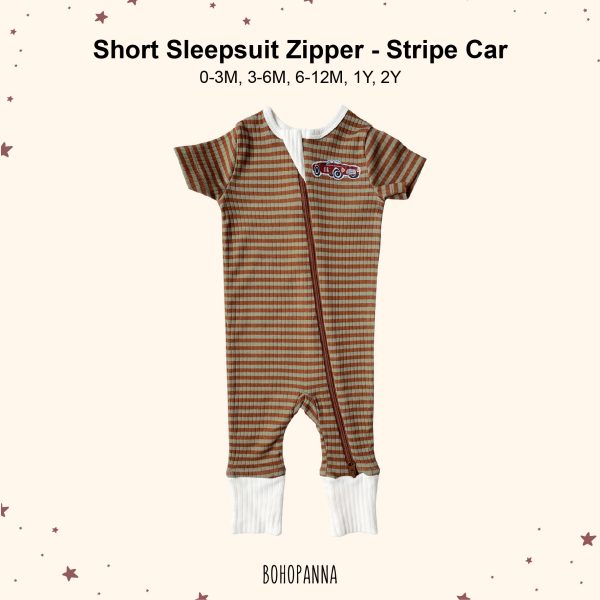 bohopanna short sleepsuit zipper stripe car
