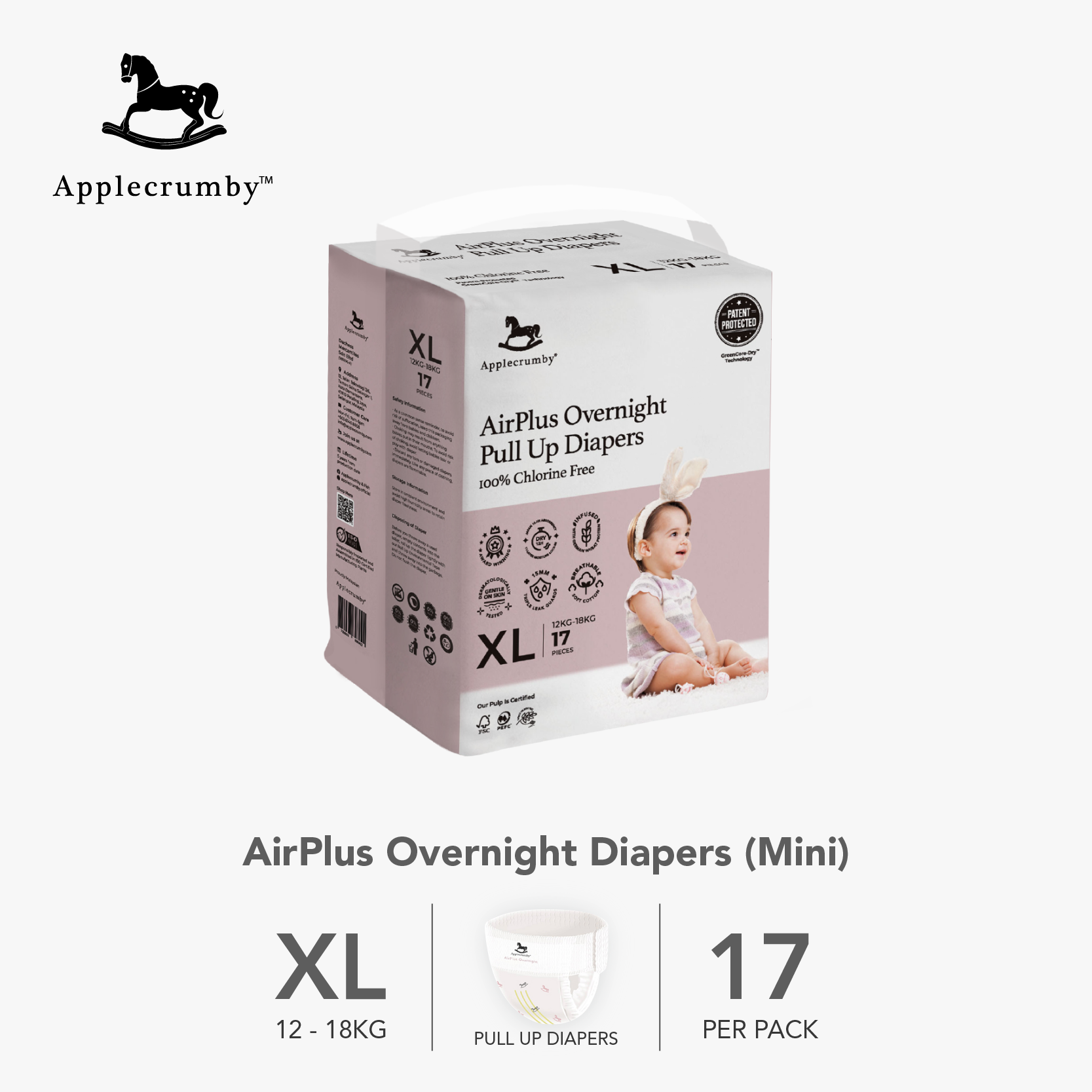 Applecrumby® AirPlus Overnight Pull Up Diapers XL 17 (Mini) - AstraFamily