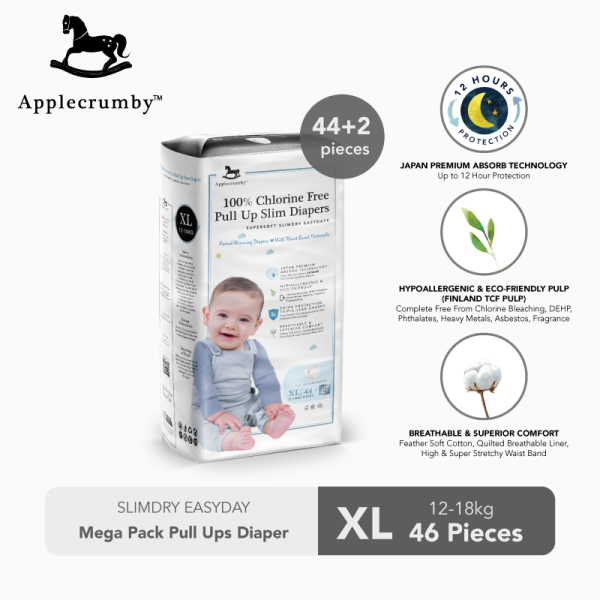 acsepuxl46 applecrumby™ slimdry diapers mega pack baby pull ups diaper (xl46) 01