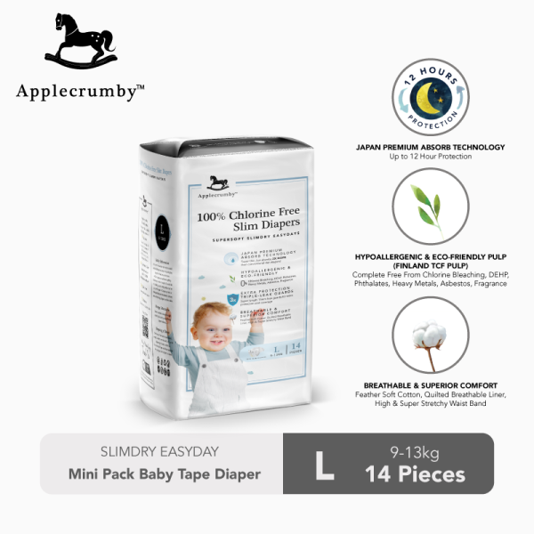 acsetl14 applecrumby™ slimdry easyday mini pack baby tape diaper (l14) 01