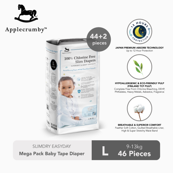 acsetl46 applecrumby™ slimdry easyday mega pack baby tape diaper (l46) 01