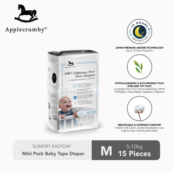 acsetm15 applecrumby™ slimdry easyday mini pack baby tape diaper (m15) 01