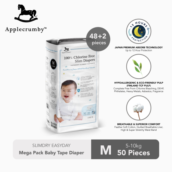 acsetm50 applecrumby™ slimdry easyday mega pack baby tape diaper (m50) 01