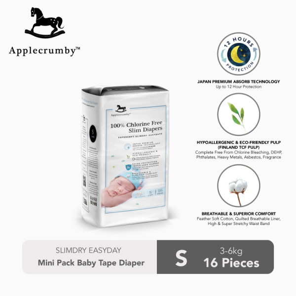 acsets16 applecrumby™ slimdry easyday mini pack baby tape diaper (s16) 01