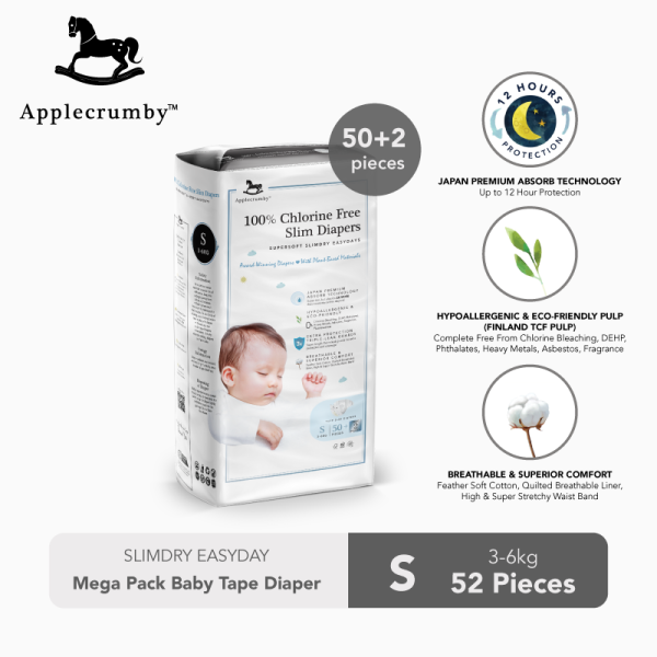 acsets52 applecrumby™ slimdry easyday mega pack baby tape diaper (s52) 01