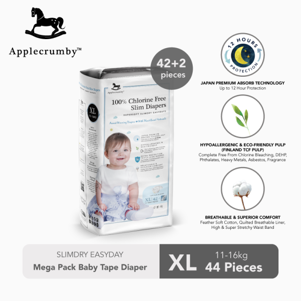 acsetxl44 applecrumby™ slimdry easyday mega pack baby tape diaper (xl44) 01